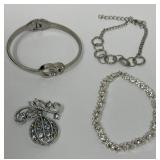 Coro Signed Brooch and Sparkly Bracelets