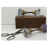 Glass Doorknobs, Sewing Machine Box, Scissors