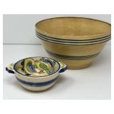 Vintage Yellow Ware Mixing Bowl, Bird Bowl
