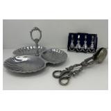 Nautical Silver Plated Tongs, Shell Serving Dish