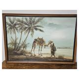 Framed Oil of Camel in Desert