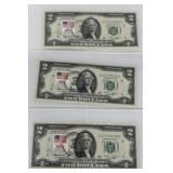 3 Consecutive Serial 1st Day Issue 1976 $2 Notes