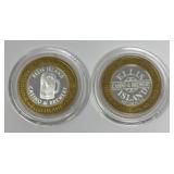 (2) .999 Silver Casino Tokens