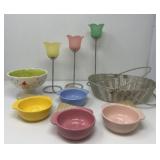 Glass Tulip Votives, Wire Basket, Ice Cream Dishes