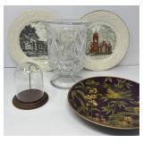 Crystal Vase, Assorted Plates, Cloche