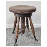 Antique Wooden Piano Stool with Ball and Claw Feet
