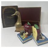 Brass Duck Book End, Apple Book Ends