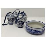 Blue and White Pottery Ornament and Bowl