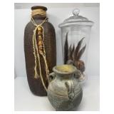Pottery Bottles, Glass Jar with Feathers