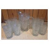 Vintage Wexford Glass Pitcher with Glasses