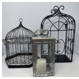 Metal Wire Shelf, Lantern and Bird Cage