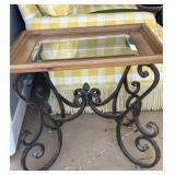 Wood, Iron and Glass End Table
