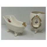 Vintage Ceramic Bathtub Soap Dish, Footed Vase