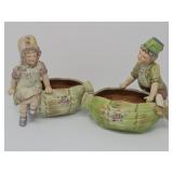 German Bisque Boy and Girl Planters