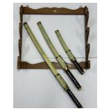 Three Piece Green Samurai Sword Set