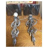 Two Iron Wall Sconces with Shades