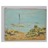 1967 Sail Boat Off Shore Oil on Canvas, Signed