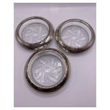 Three Amston Sterling Edged Coasters