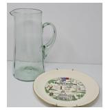 NC State Commemorative Plate and Glass Pitcher