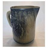 Antique Stoneware Blue & White Handled Pitcher