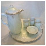 Green Porcelain Pitcher, Cups, Serving Plate