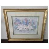 Framed Signed Rabbit Watercolor Lyan Green