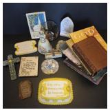 Collection of Spiritual Decorative Items and Books