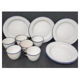 Kockums Ker Sweden Enamelware Bowl, Cup & Saucers