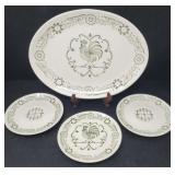 SCIO Provincial Green Rooster Platter and Saucers