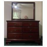 Wood Six Drawer Dresser With Mirror