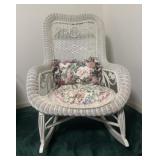 White Wicker Armchair with Floral Cushions