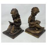 Brass Finish Plaster Bookends Boy and Girl Reading