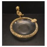 Decorative Brass and Glass Ashtray