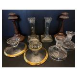 Collection of Candlesticks Glass and Wood