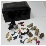 Wooden Chinese Box with Miniature Figurines