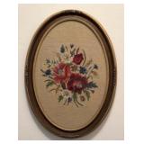 Framed Needlepoint Artwork Featuring Floral Design