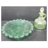 Uranium Glass EAPG Greentown Footed Dish & Hazel