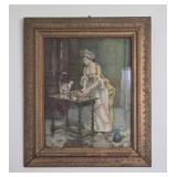 Vintage Framed Print Woman with Kitty