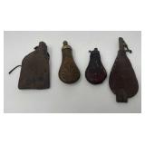 Brass and Leather Powder Flasks E