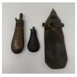 Brass and Leather Powder Flasks A
