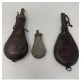 Brass and Leather Powder Flasks C