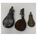 Brass and Leather Powder Flasks D