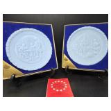Fenton Bicentennial Blue Satin Glass Plates