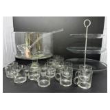 Glass Ladle, Punch Bowl and Tidbit Serving Stand