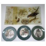 Collectible Glass Tray and Plates with Birds