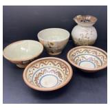 Pottery Bowl Collection with Vase