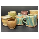 Pottery Cream and Sugar with Cups
