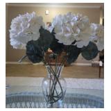 Faux Flower Arrangement Glass Vase