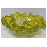 Yellow Ruffled Art Glass Bowl