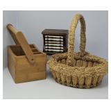Corncob Basket, Coasters & Wooden Flatware Caddy